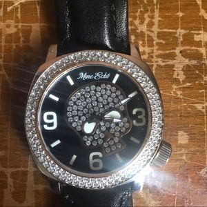Marc Ecko Mens Black Leather Skull Watch